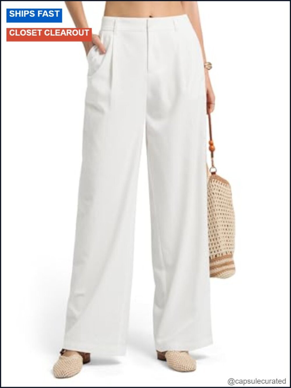 Wide Leg Linen Blend Slacks with Pockets